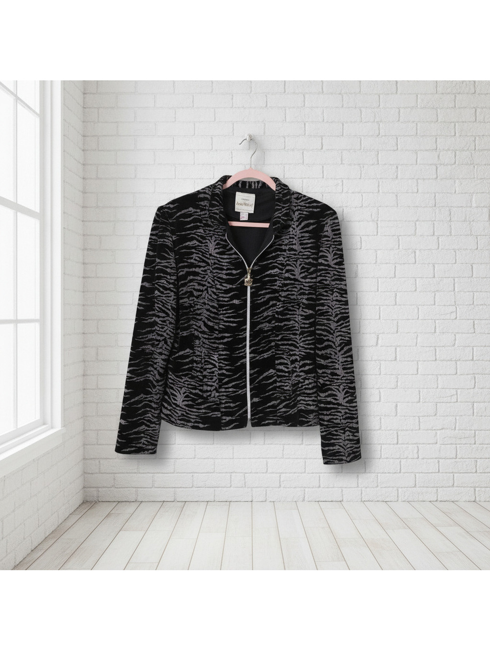 Joseph Ribkoff Black Patterned Velvet Zip Jacket 14 Women